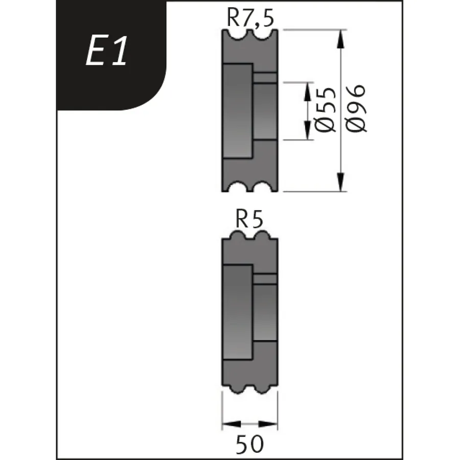 Огъващи ролки тип E1, Ø 96 x 55 x 50 мм, R 7,5 / 5 мм — Metallkraft