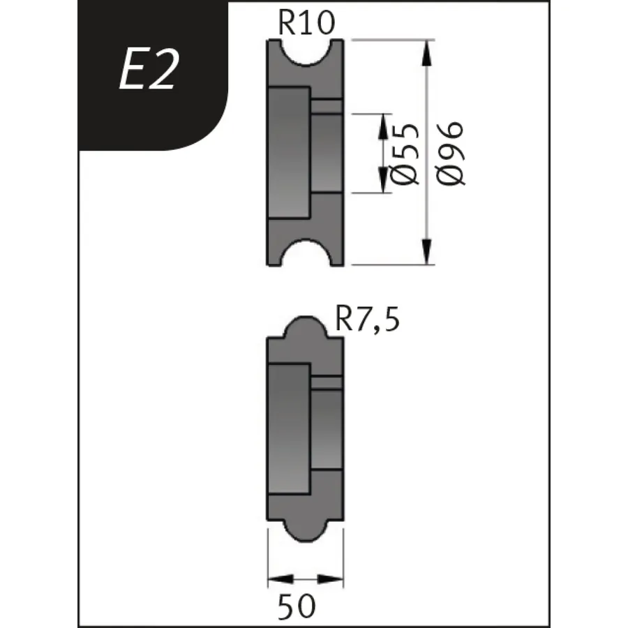 Огъващи ролки тип E2, Ø 96 x 55 x 50 мм, R 10 / 7,5 мм — Metallkraft