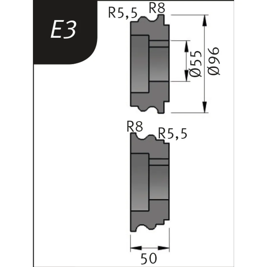 Огъващи ролки тип E3, Ø 96 x 55 x 50 мм, R 5,5+8 / 8+5,5 мм — Metallkraft